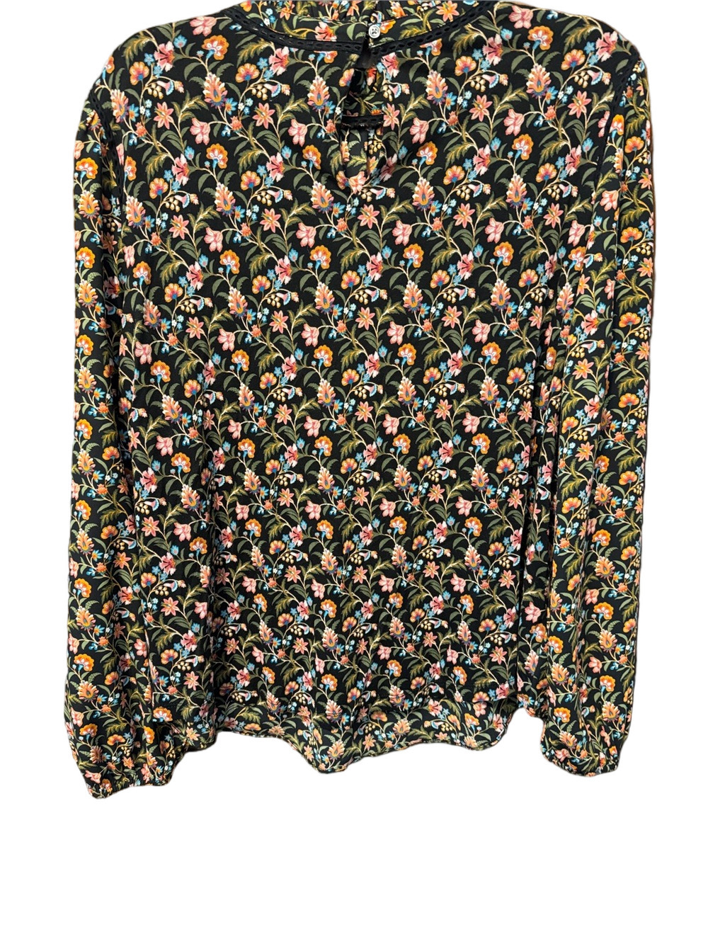 LOFT Black Mock Neck Long Sleeve Floral Blouse Size M - Picture 3 of 3